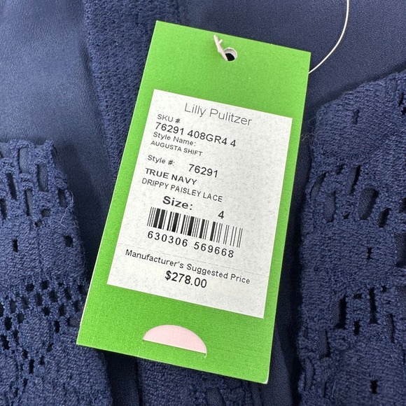 NWT Lilly Pulitzer Navy Augusta Eyelet Lace Mini Shift Dress Size 4-MSRP $278 - Picture 4 of 10